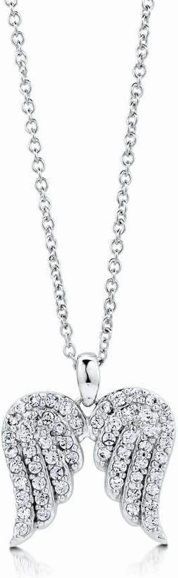BERRICLE Sterling Silver Angel Wings Cubic Zirconia CZ Fashion Pendant Necklace for Women, Rhodium Plated 18 inch