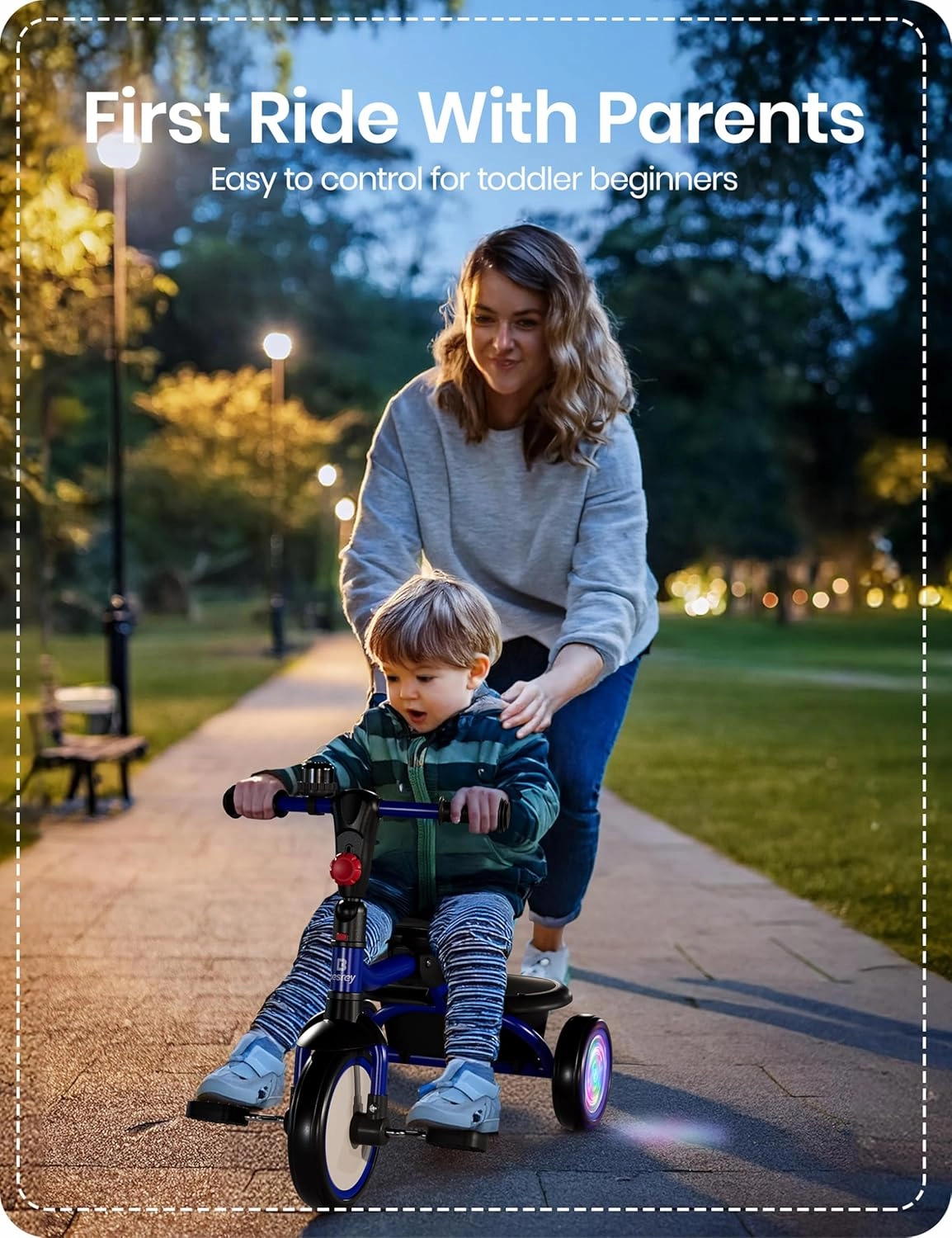 besrey Kids Tricycle with Flash Wheels for Ages 18 Months to 5 Years, Toddler Tricycle with Bell, Kids Tricycle, Gift for 2-5 Year Olds, Gift and Toy for Boys and Girls, Tricycle for Toddlers, Blue