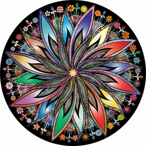 Bgraamiens Puzzle-Blooming Flowers-1000 Pieces Creative Geometric Round Blue Board Colorful Mandala Jigsaw Puzzle