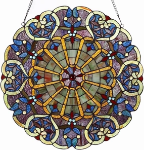 Bieye W10020 Victorian 22 inches High Webbed Heart Decorative Tiffany Style Stained Glass Window Panel with Hanging Chain