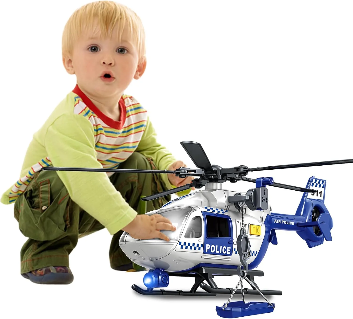 Big Helicopter Toy for Toddlers - Police Rescue Helicopter with Crane, Lights & Sounds - Boys & Girls Ages 2 3 4 5 6