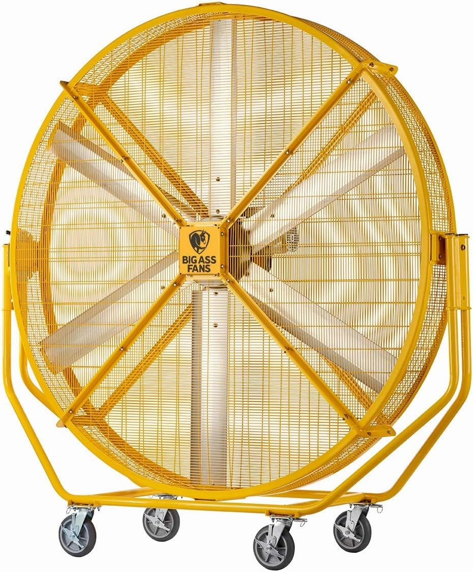 Big Ass Fans - AirGo, 8' Indoor/Outdoor Portable Fan with Wheels, Onboard Variable Speed Control, OSHA Compliant Steel Cage, IPX5 Rated, Washdown Capable, Safety Yellow