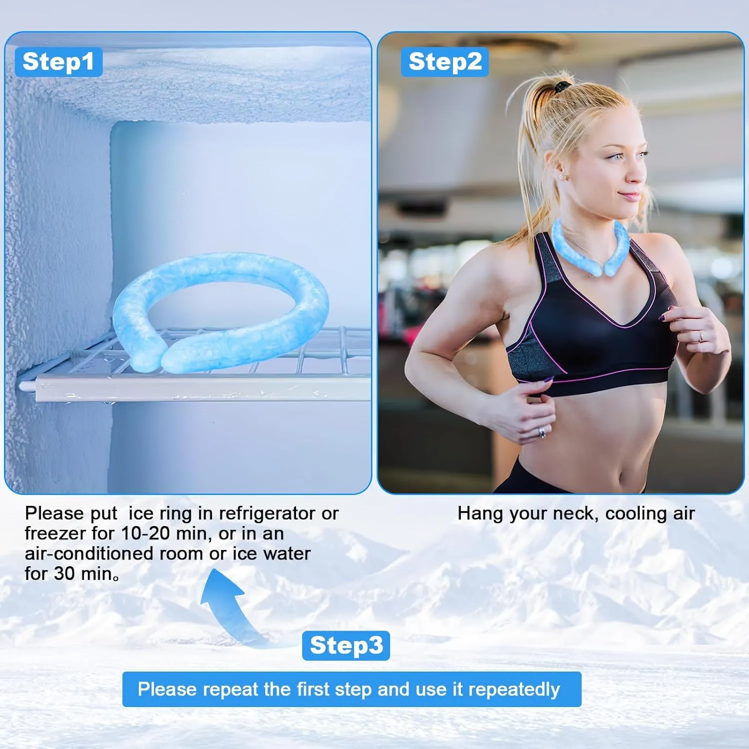 Bigger Ice Ring Neck Coolers for Hot Weather 3Size(S,M,L), Reusable Cooling Neck Ice Pack Wrap, Wearable Portable Neck Cooler Tube for Outdoor Activities Sports Work(Blue)