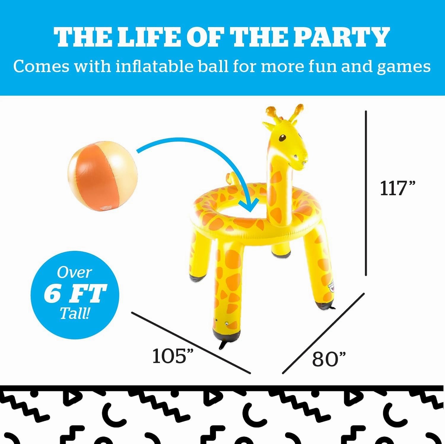 BigMouth Inc. Giant Inflatable Giraffe Ring Sprinkler, Fun Summer Backyard Water Games & Splash Toy for Kids, 6 Feet Tall