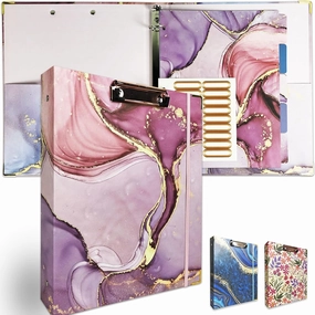 Binditek 3 Ring Binder 1 Inch, Letter Size, Binder Organizer with 5-Tab Dividers, 2 Interior Pockets, Low Profile Clip Cover, Label Stickers, 175 Sheet Capacity, Pink Marble, 1 Pack