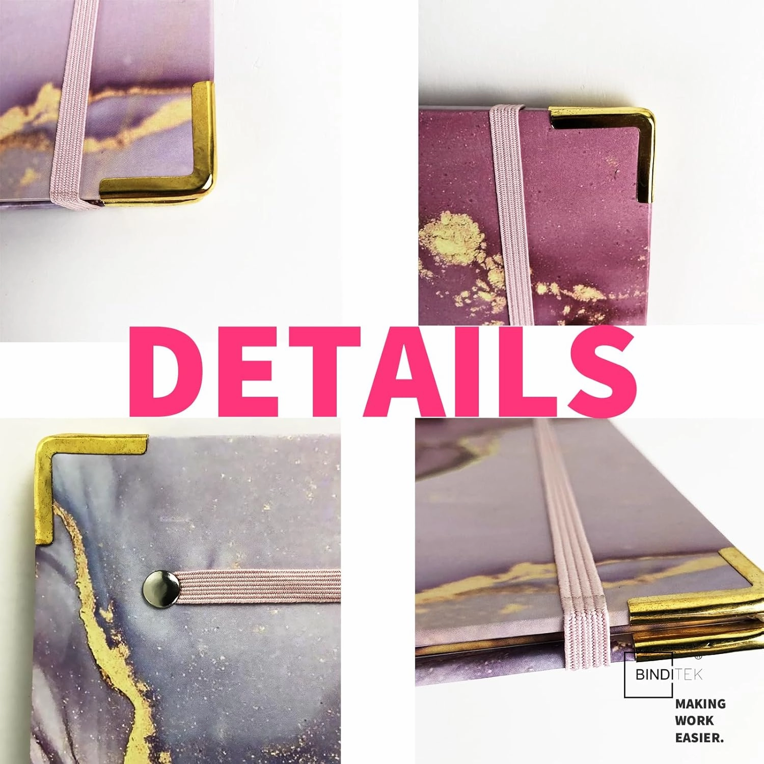 Binditek 3 Ring Binder 1 Inch, Letter Size, Binder Organizer with 5-Tab Dividers, 2 Interior Pockets, Low Profile Clip Cover, Label Stickers, 175 Sheet Capacity, Pink Marble, 1 Pack