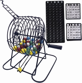 Bingo Set Deluxe Fun Bingo Game Set Includes 150 Colorful Chips, 18 Cards, 75 Balls, 8" Hand-Cranked Cage & Board Sets for Adults Large Group, Party, Bar #·