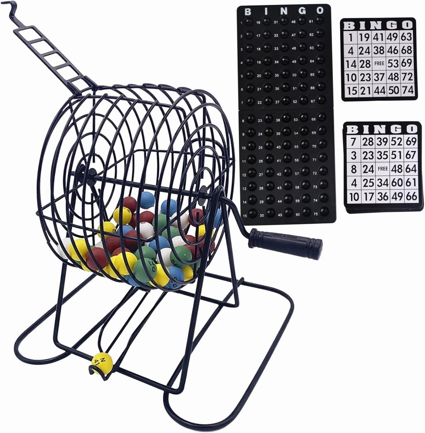 Bingo Set Deluxe Fun Bingo Game Set Includes 150 Colorful Chips, 18 Cards, 75 Balls, 8" Hand-Cranked Cage & Board Sets for Adults Large Group, Party, Bar #·