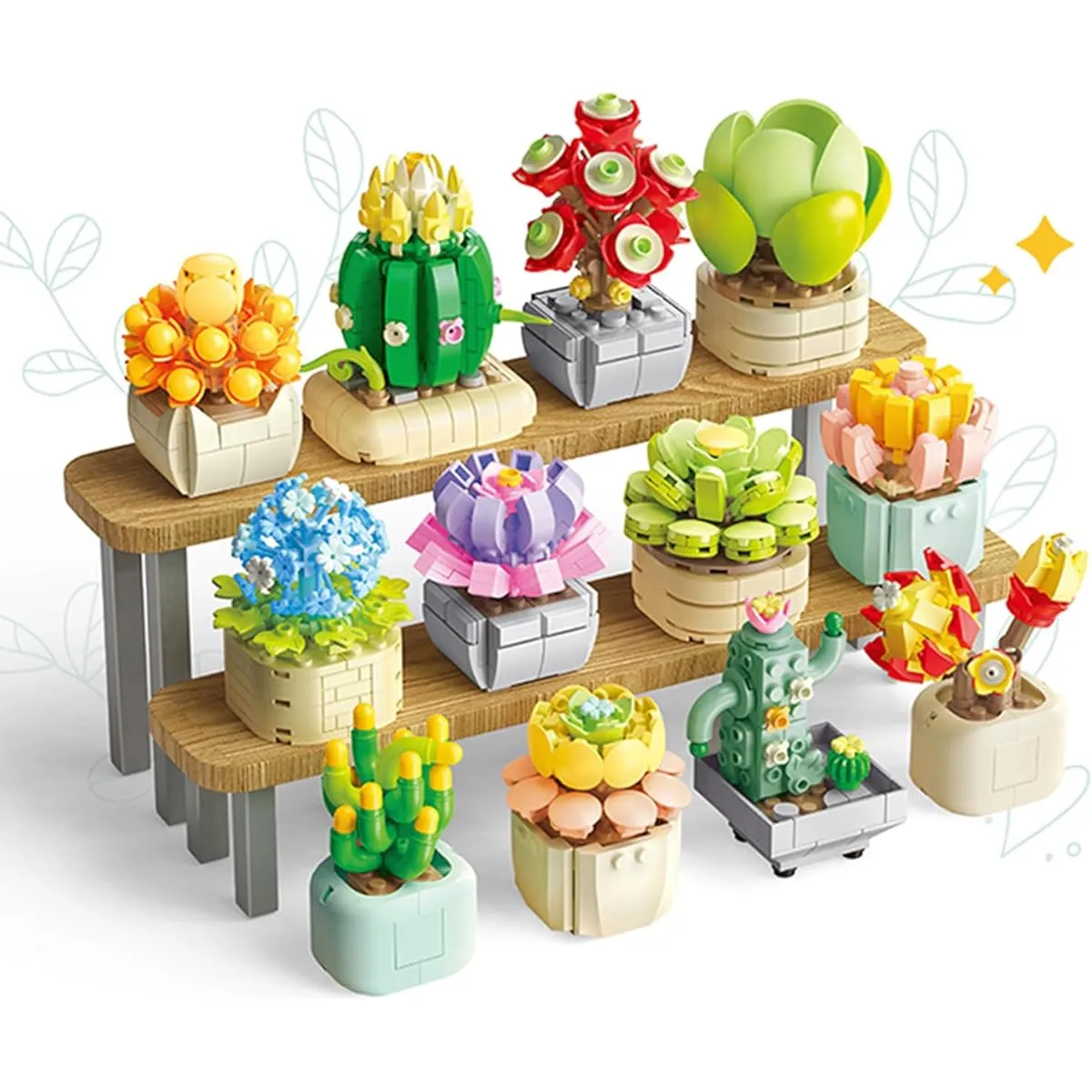 BIZNESMEN Building Blocks Flower STEM Succulents Construction Set - 1095 Pieces | Build 12 Unique Bonsai Models | Perfect Desk Decor | Ages 6 7 8 9 10 11 12