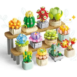 BIZNESMEN Building Blocks Flower STEM Succulents Construction Set - 1095 Pieces | Build 12 Unique Bonsai Models | Perfect Desk Decor | Ages 6 7 8 9 10 11 12