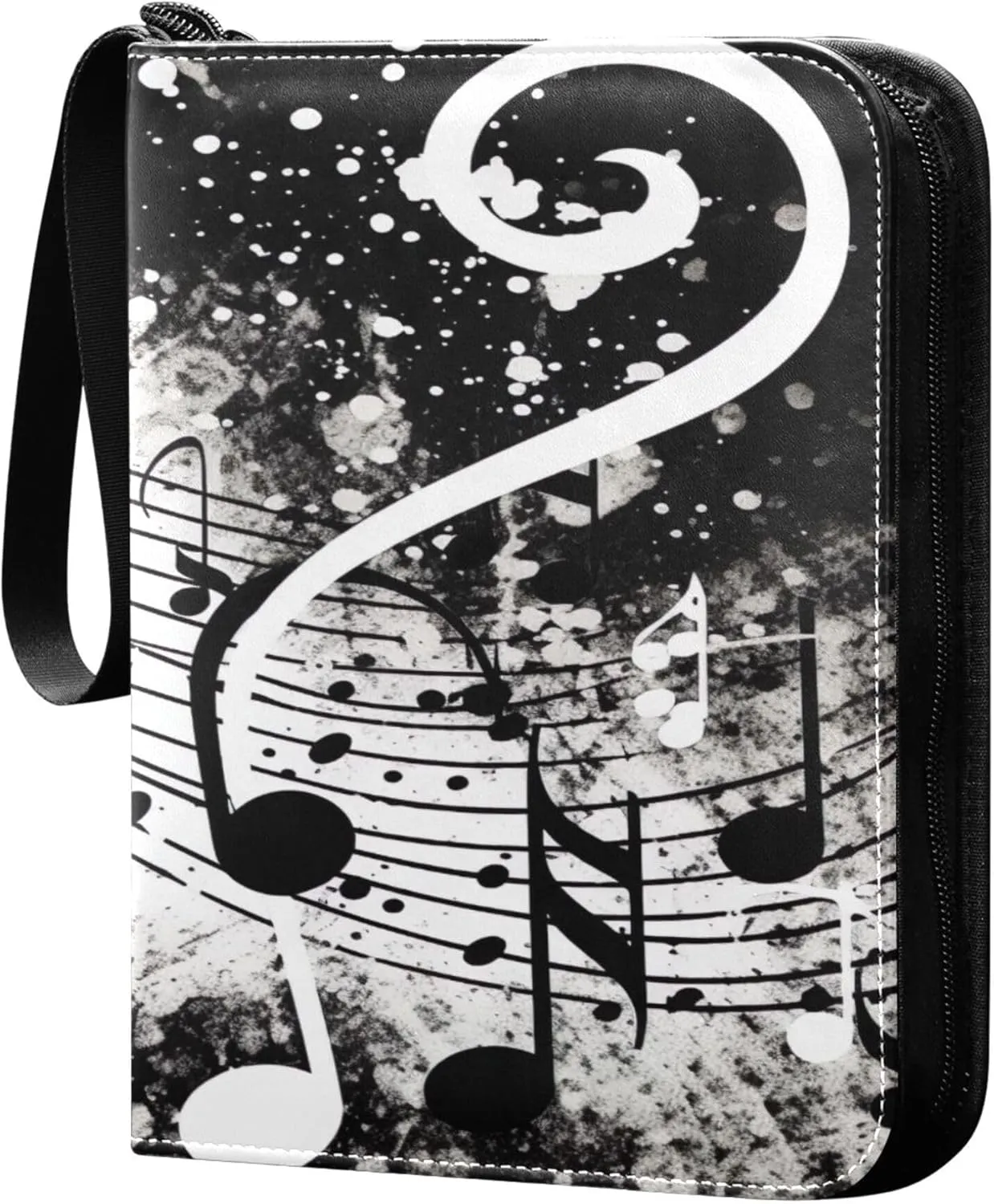 Black Musical Note Card Binder 4 Pocket Collectible Trading Card Albums with 50 Sleeves Double Side PU Waterproof 3 Ring for Sports & Game Cards