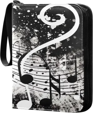 Black Musical Note Card Binder 4 Pocket Collectible Trading Card Albums with 50 Sleeves Double Side PU Waterproof 3 Ring for Sports & Game Cards