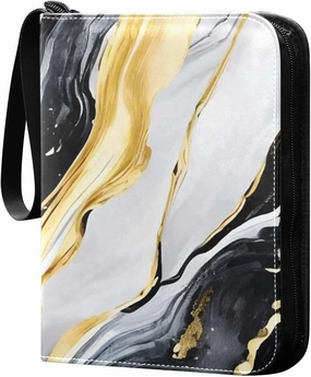 Black-white-gold-marble-painting 400 pockets Game Card Binder with Removable Sleeves Trading Card PU Waterproof Sturdy Protectors Holder Collectible Album for Sports Card Collection Storage