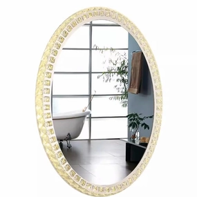Bling Vanity Mirror for Bathroom, Shiny Lighted Dress Mirror, Modern Tabletop LED Makeup Mirror, Luxury Crystal Frame Cosmetic Mirror, Smart Touch Control 2 Colors Dimmable,Oval 60 * 80cm