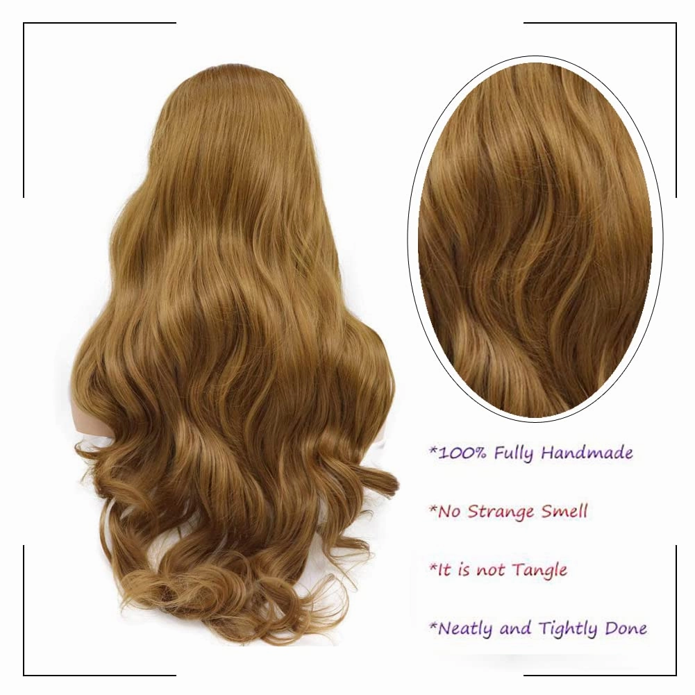 Blonde Lace Front Wig Long Body Wavy Honey Blonde Glueless Wig Heat Resistant Fiber Synthetic Hair Replacement Wigs for Women Daily Wear