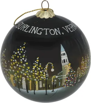 Blown Glass Christmas Ornament | Burlington, Vermont at Night | Hand Painted Inside | Original Art | Includes Gift Box