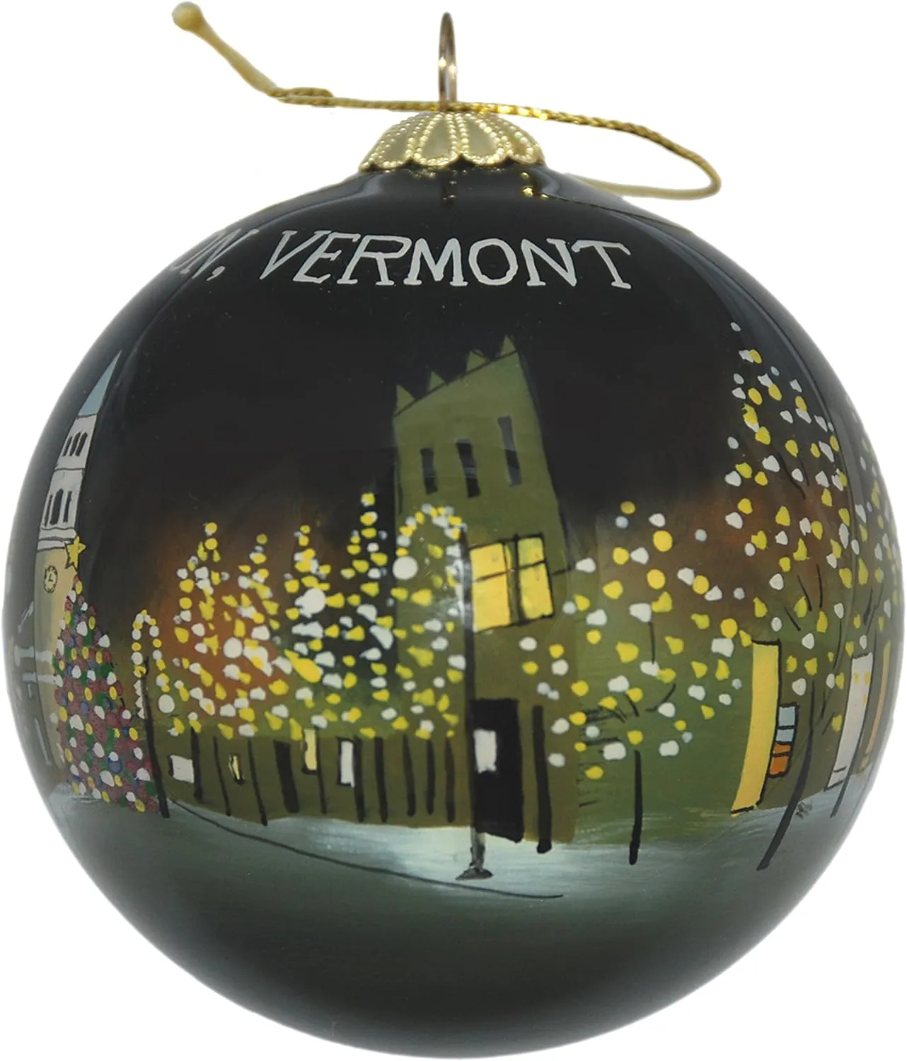 Blown Glass Christmas Ornament | Burlington, Vermont at Night | Hand Painted Inside | Original Art | Includes Gift Box