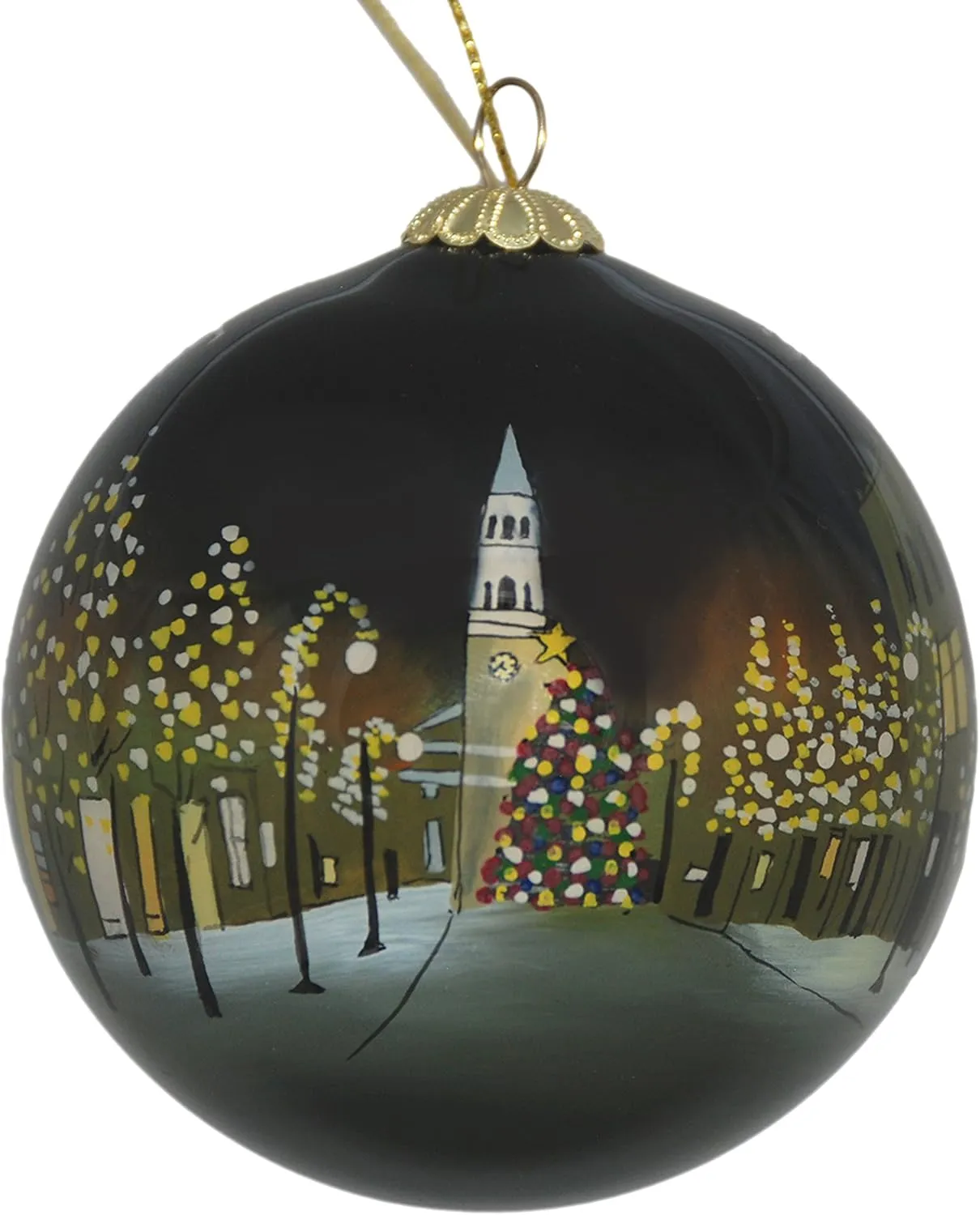 Blown Glass Christmas Ornament | Burlington, Vermont at Night | Hand Painted Inside | Original Art | Includes Gift Box