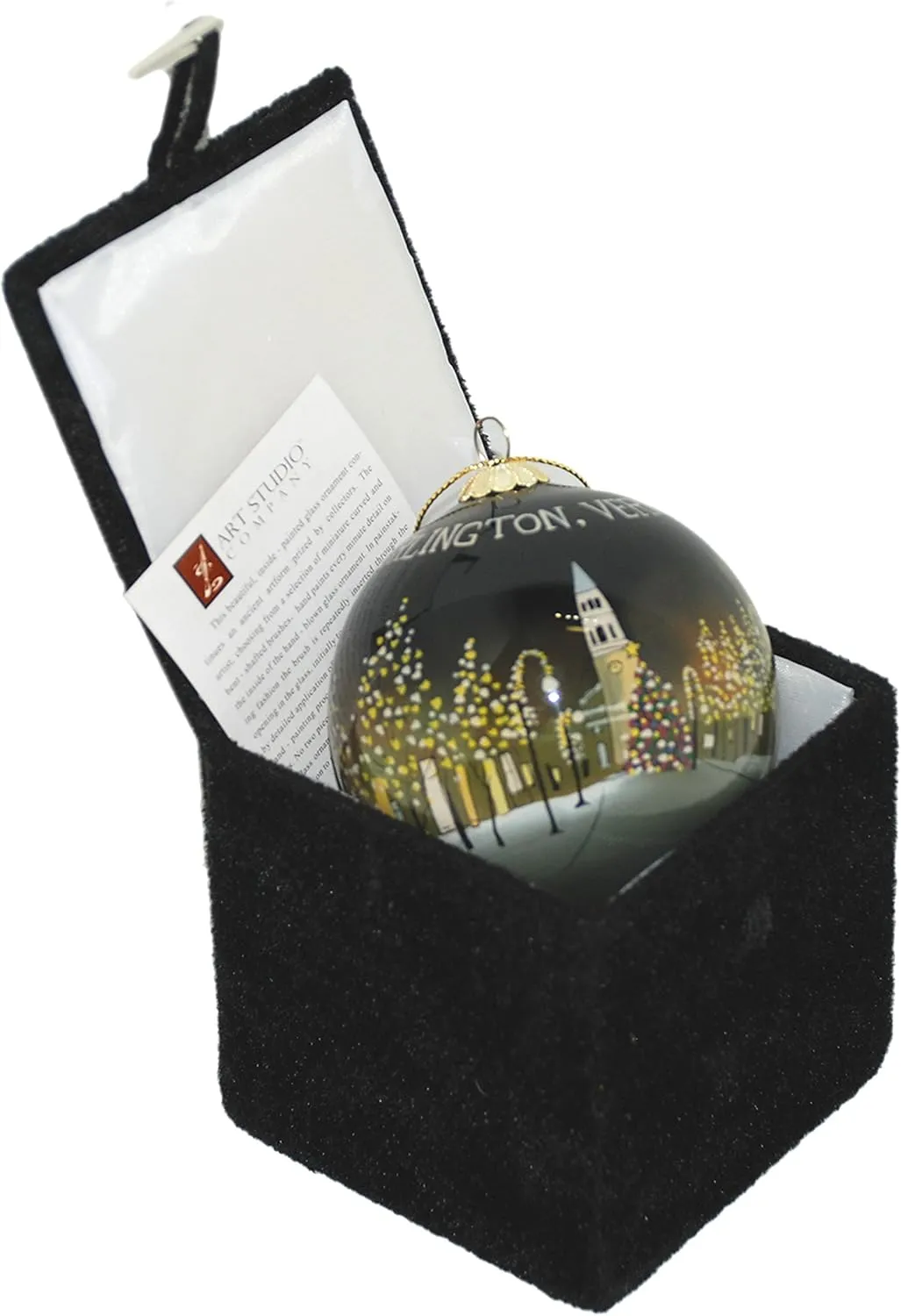 Blown Glass Christmas Ornament | Burlington, Vermont at Night | Hand Painted Inside | Original Art | Includes Gift Box