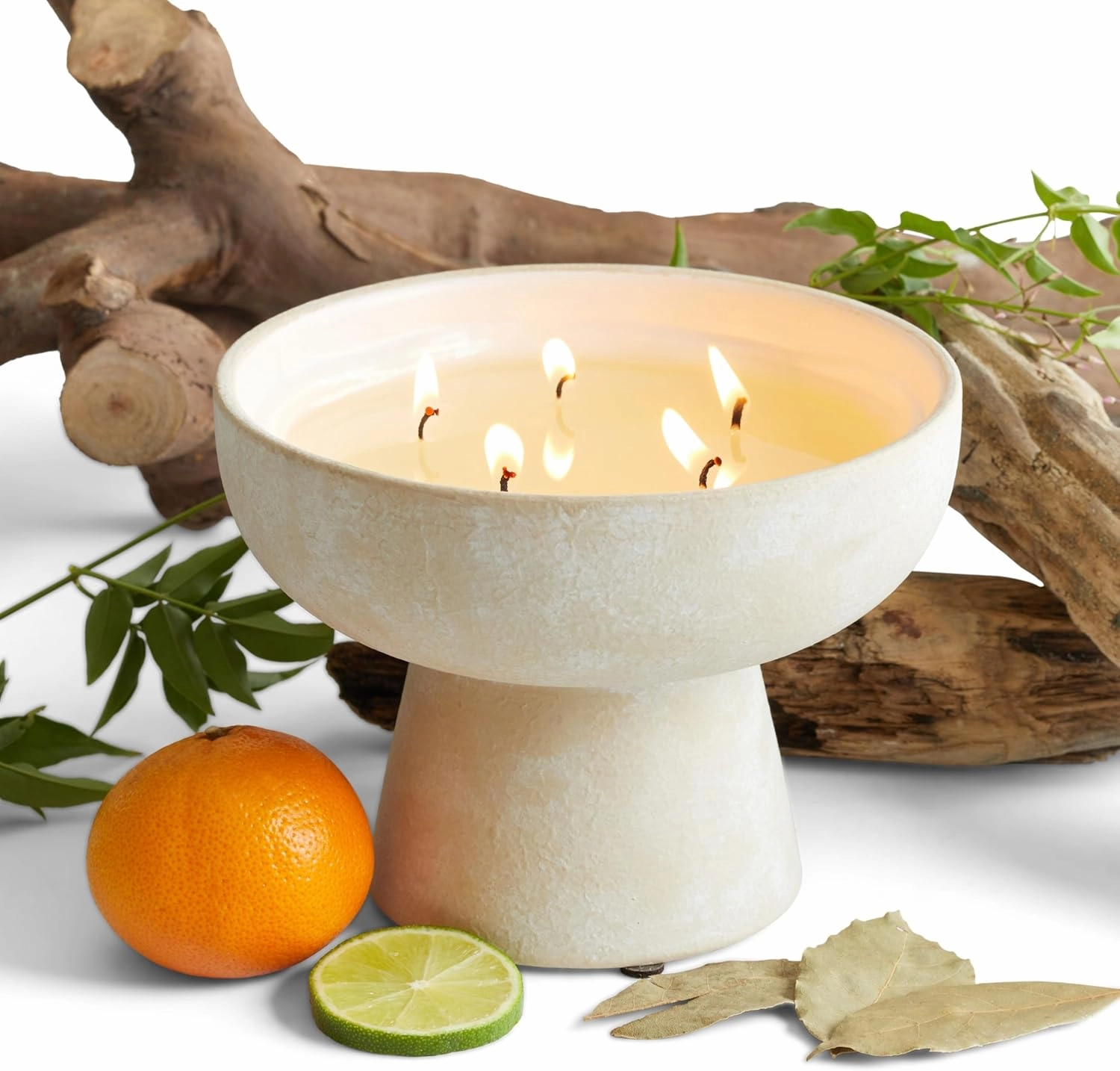 BLUEME Nostalgia-Bergamot & Musk, 5 Wick, Refillable Wellness Candle, Contains Essential Oil, Sustainable, Hand Finished, Hand Poured, Premium, Luxury Ceramic, Natural Cotton Wick, Soy-Wax Blend