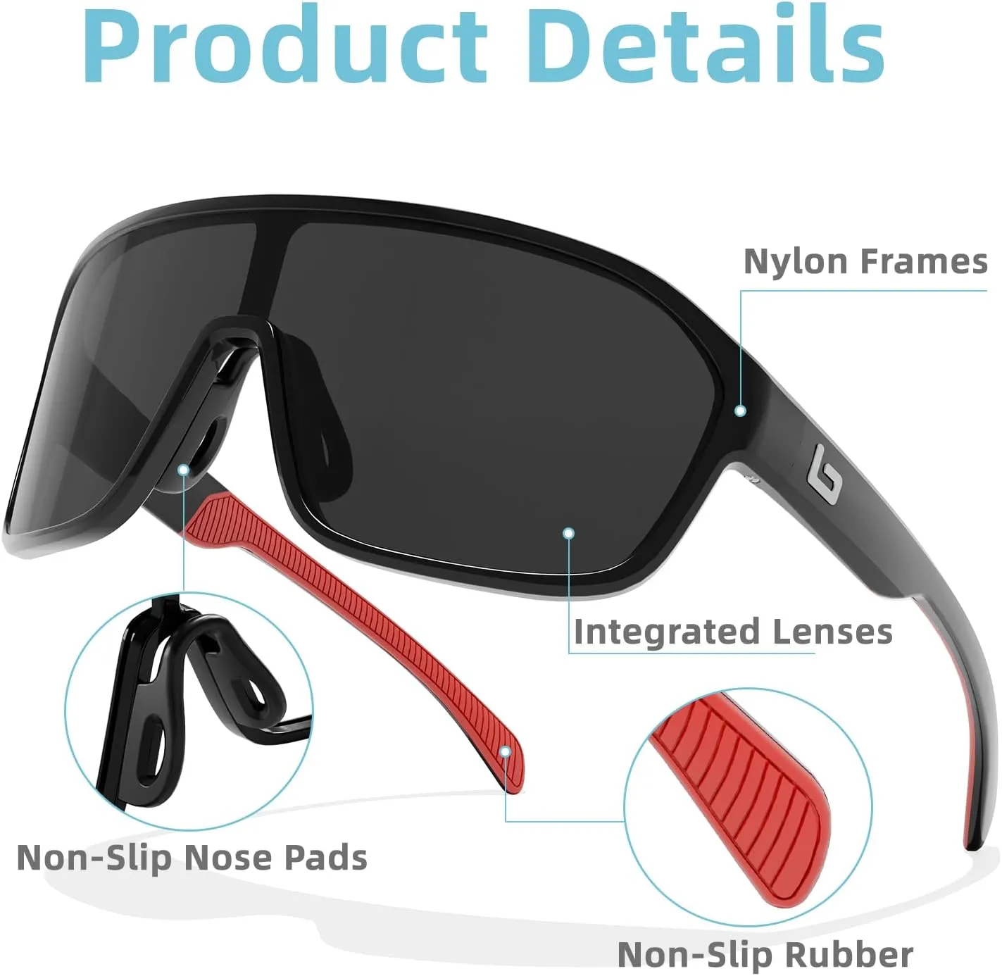 B.N.U.S Polarized Cycling Sunglasses for Men Women - Nano-Coated TR90 Frame, UV400 Protection, Unibody Lens Design