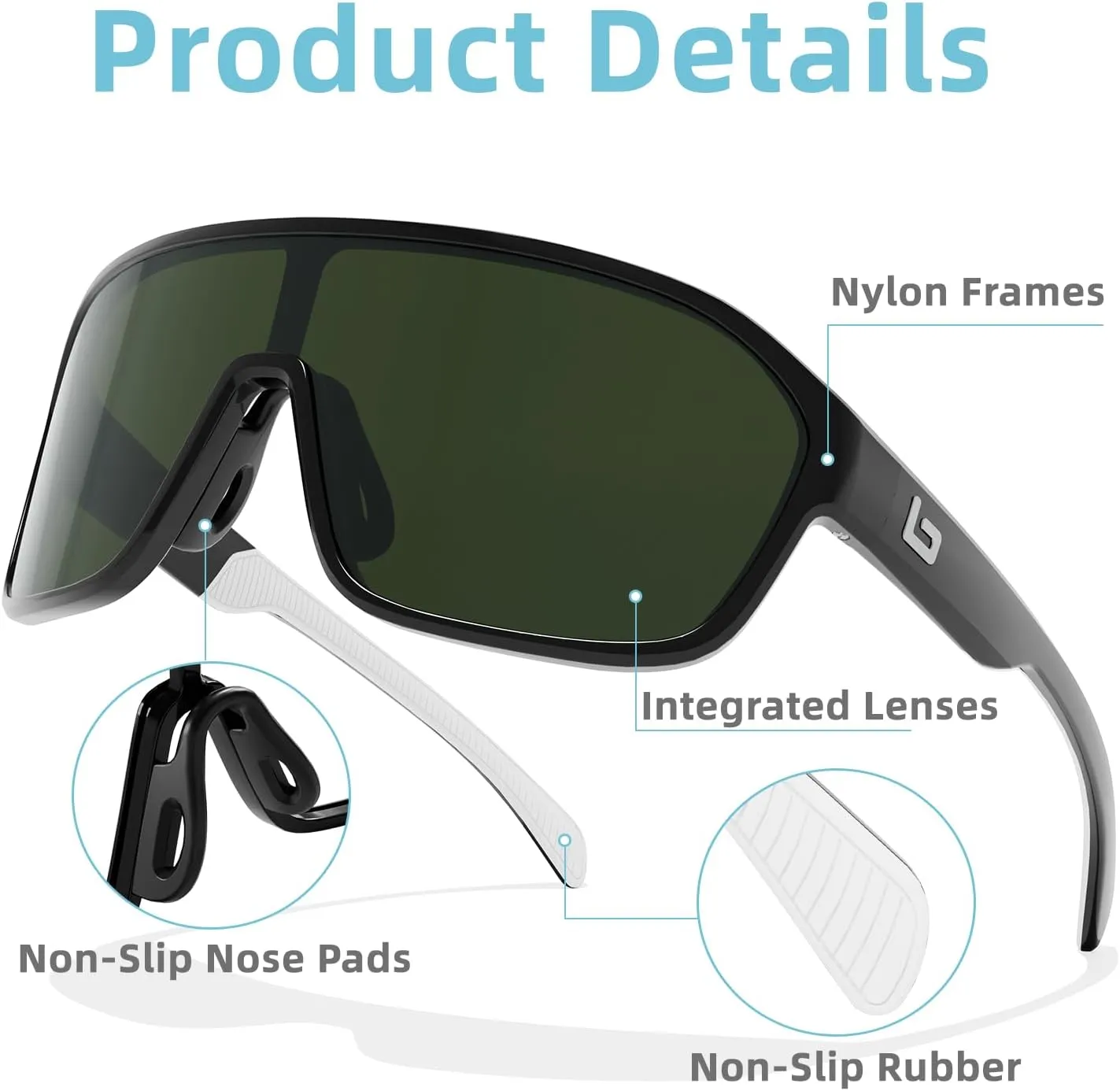 B.N.U.S Polarized Cycling Sunglasses for Men Women - Nano-Coated TR90 Frame, UV400 Protection, Unibody Lens Design