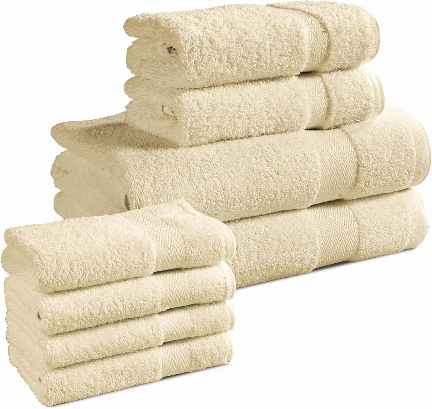 BolBom*S 8 Piece Towel Set- Ultra Soft 100% Pure Cotton 2 Large Bath Towels 28x56, 2 Hand Towels for Bathroom 16x26, 4 Wash Cloths 12x12, Bath Towels Ideal for Everyday Use, Hotel & Spa-Beige