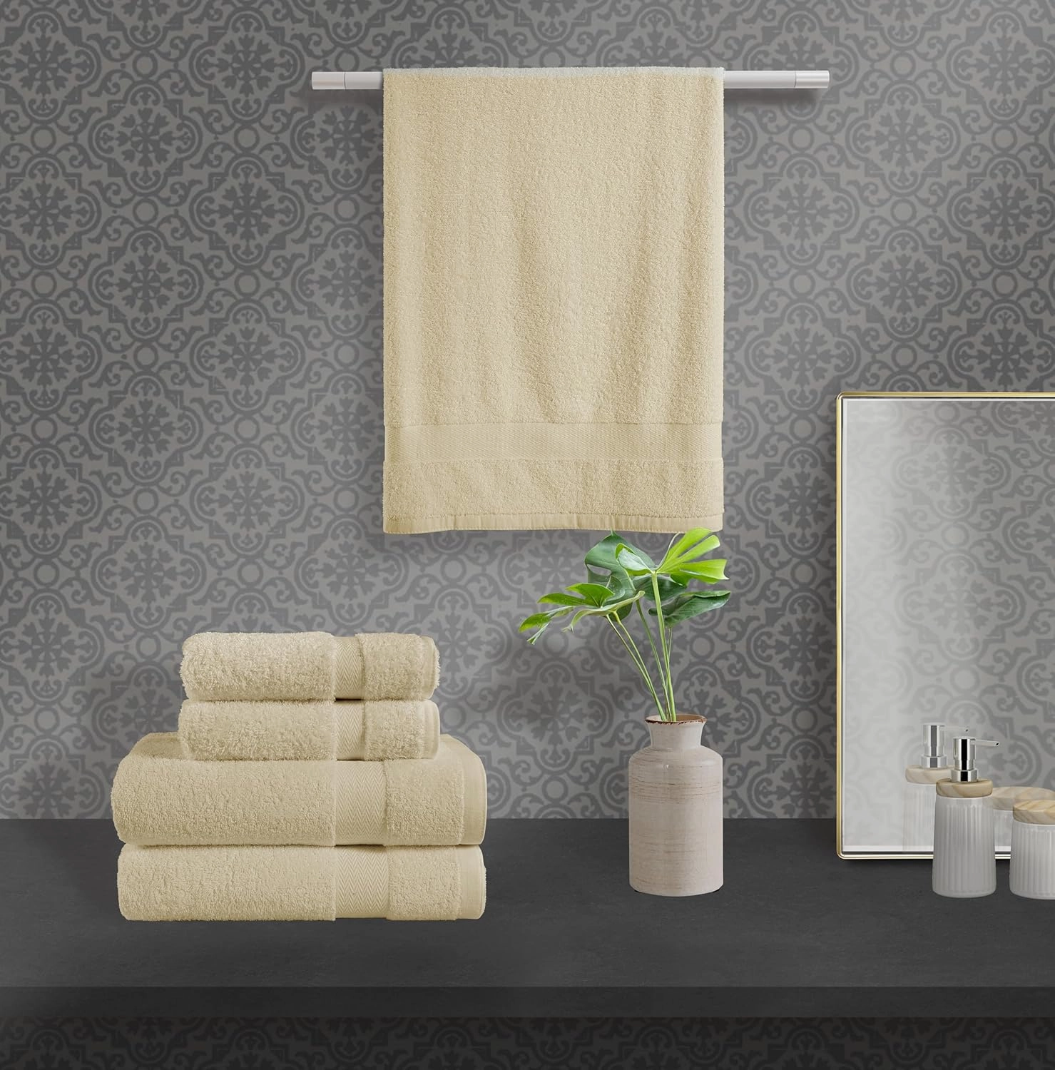 BolBom*S 8 Piece Towel Set- Ultra Soft 100% Pure Cotton 2 Large Bath Towels 28x56, 2 Hand Towels for Bathroom 16x26, 4 Wash Cloths 12x12, Bath Towels Ideal for Everyday Use, Hotel & Spa-Beige