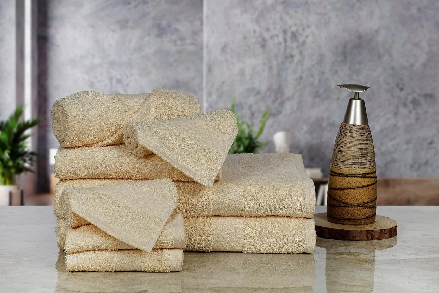 BolBom*S 8 Piece Towel Set- Ultra Soft 100% Pure Cotton 2 Large Bath Towels 28x56, 2 Hand Towels for Bathroom 16x26, 4 Wash Cloths 12x12, Bath Towels Ideal for Everyday Use, Hotel & Spa-Beige