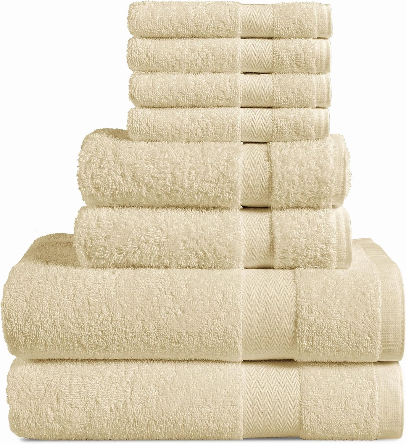 BolBom*S 8 Piece Towel Set- Ultra Soft 100% Pure Cotton 2 Large Bath Towels 28x56, 2 Hand Towels for Bathroom 16x26, 4 Wash Cloths 12x12, Bath Towels Ideal for Everyday Use, Hotel & Spa-Beige