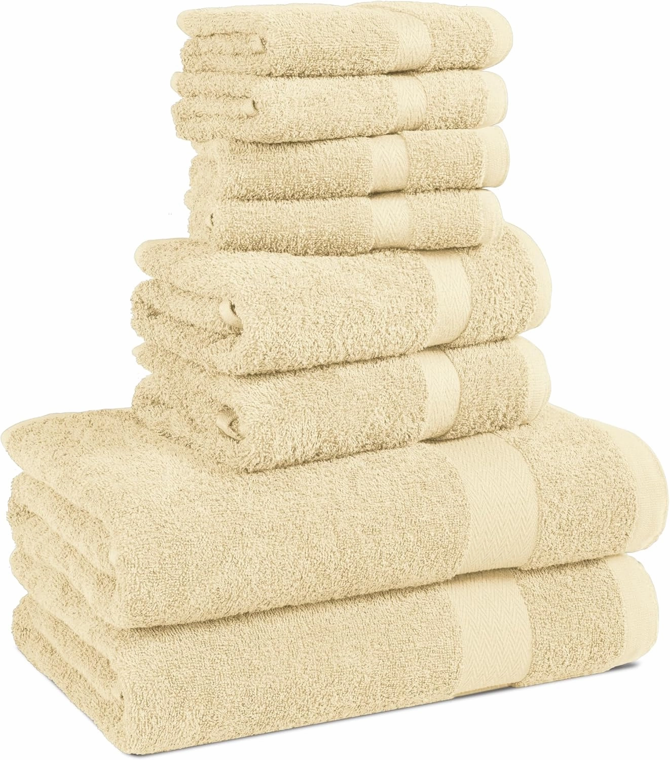 BolBom*S 8 Piece Towel Set- Ultra Soft 100% Pure Cotton 2 Large Bath Towels 28x56, 2 Hand Towels for Bathroom 16x26, 4 Wash Cloths 12x12, Bath Towels Ideal for Everyday Use, Hotel & Spa-Beige