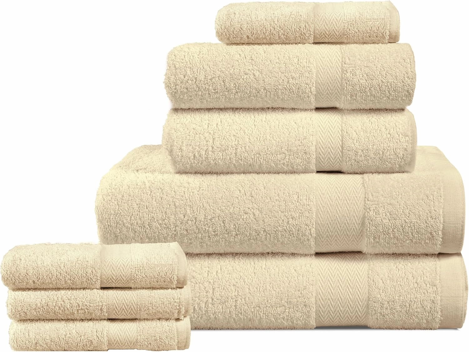 BolBom*S 8 Piece Towel Set- Ultra Soft 100% Pure Cotton 2 Large Bath Towels 28x56, 2 Hand Towels for Bathroom 16x26, 4 Wash Cloths 12x12, Bath Towels Ideal for Everyday Use, Hotel & Spa-Beige