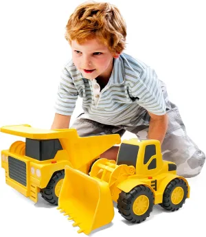 Boley Builders 2 Pack Construction Vehicles - Large Yellow Front Loader and Dump Truck with Lights and Sounds - Kids Construction Toys Set for Toddlers Boys and Girls