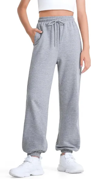 BOOPH Girls Sweatpants Kids Cotton Drawstring Joggers Athletic Pants with Pockets for Teen Girls