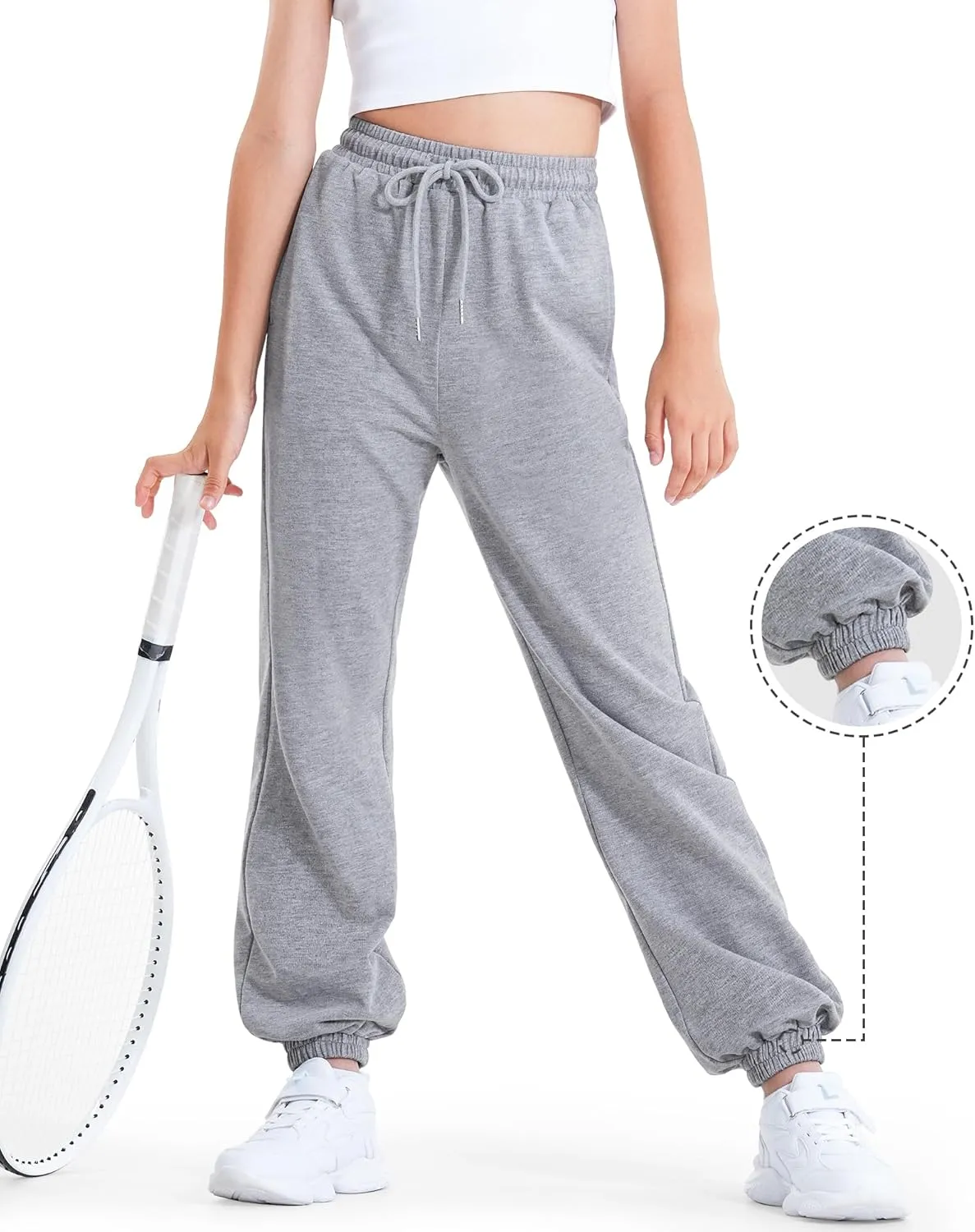 BOOPH Girls Sweatpants Kids Cotton Drawstring Joggers Athletic Pants with Pockets for Teen Girls