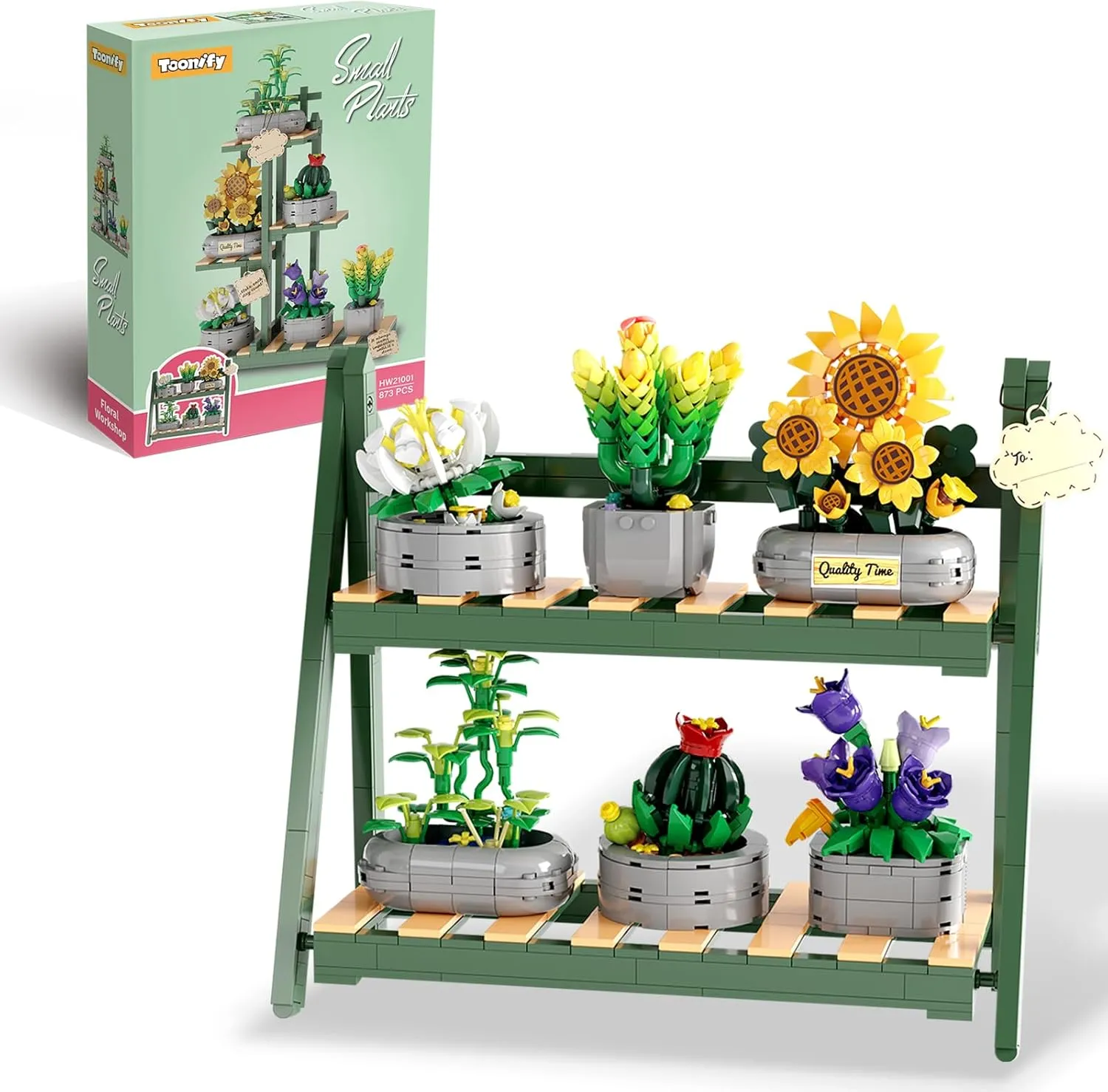 Botanicals Plants Building Set, Bonsai Succulents Building Toys with Adjustable Display Rack, Flowers Collection Sets for Office Home Decor, Creative Gift for Adults and Kids - 873 PCS