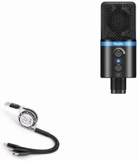 BoxWave Cable Compatible with IK Multimedia iRig Mic Studio - AllCharge miniSync, Retractable, Portable USB Cable - Jet Black