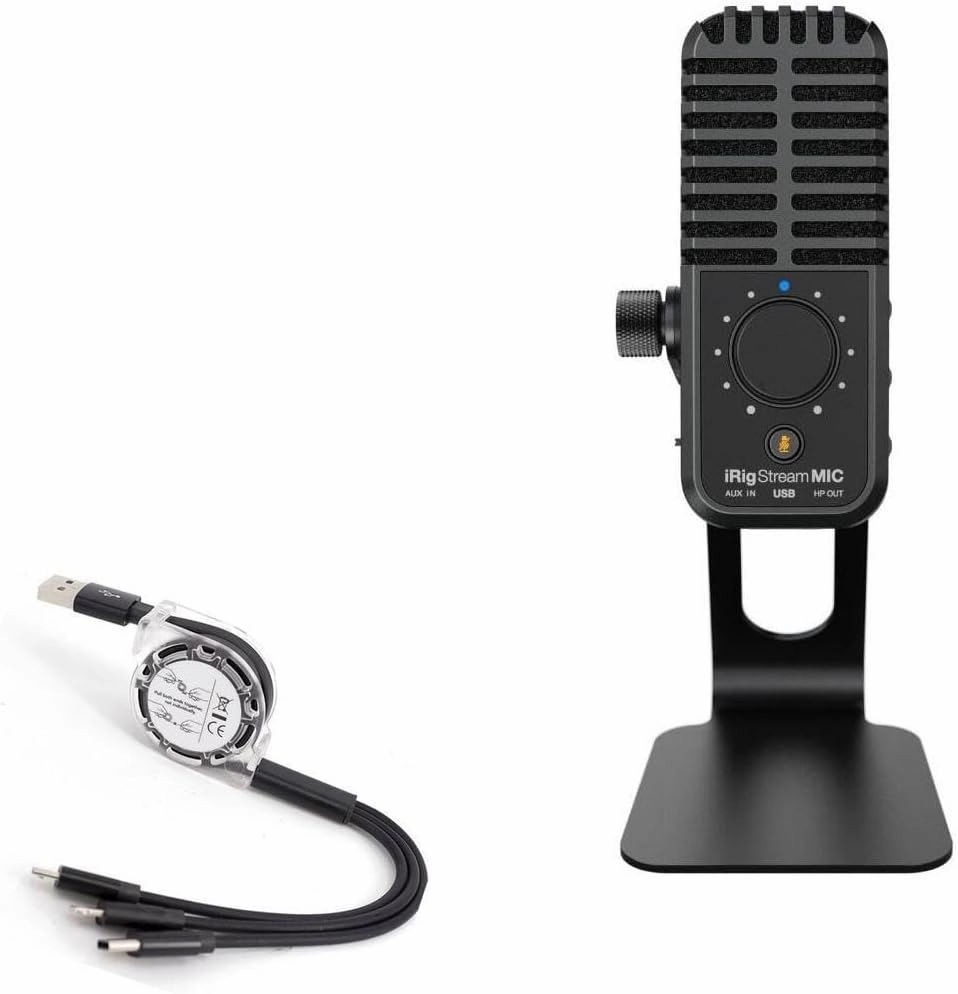 BoxWave Cable Compatible with IK Multimedia iRig Stream Mic USB - AllCharge miniSync, Retractable, Portable USB Cable - Jet Black
