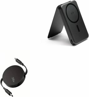 BoxWave Cable Compatible with Mophie Snap  Juice Pack Mini Stand - PD miniSync (240W), Retractable PD 240W Portable USB Type-C Cable - Jet Black