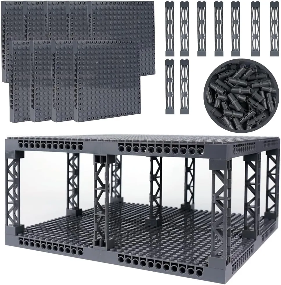 Brick 16x16 Plate 1/3 with Holes,Pins Suppor Pillar Accessories,Classic Building Block Bulk Parts and Pieces Sets - Compatible with 65803(Dark Gray)