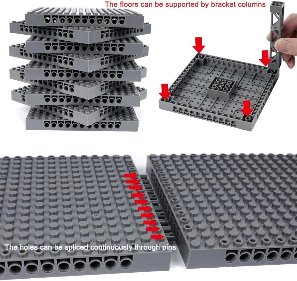 Brick 16x16 Plate 1/3 with Holes,Pins Suppor Pillar Accessories,Classic Building Block Bulk Parts and Pieces Sets - Compatible with 65803(Dark Gray)
