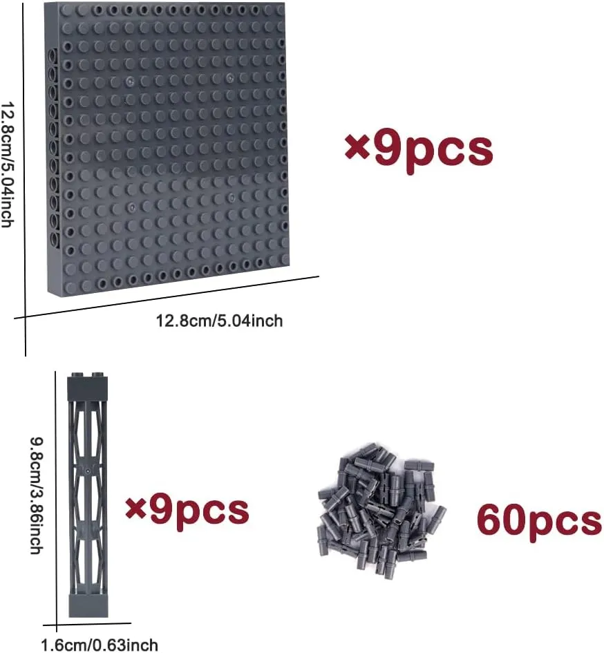 Brick 16x16 Plate 1/3 with Holes,Pins Suppor Pillar Accessories,Classic Building Block Bulk Parts and Pieces Sets - Compatible with 65803(Dark Gray)
