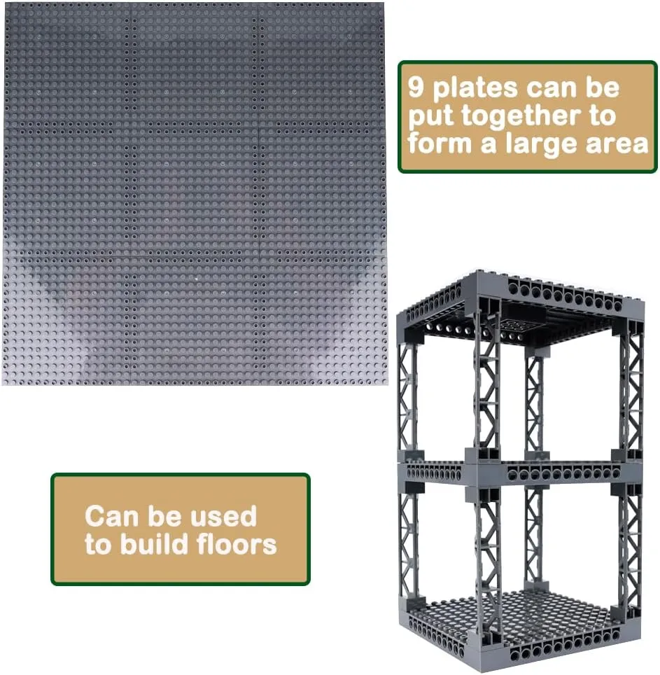 Brick 16x16 Plate 1/3 with Holes,Pins Suppor Pillar Accessories,Classic Building Block Bulk Parts and Pieces Sets - Compatible with 65803(Dark Gray)