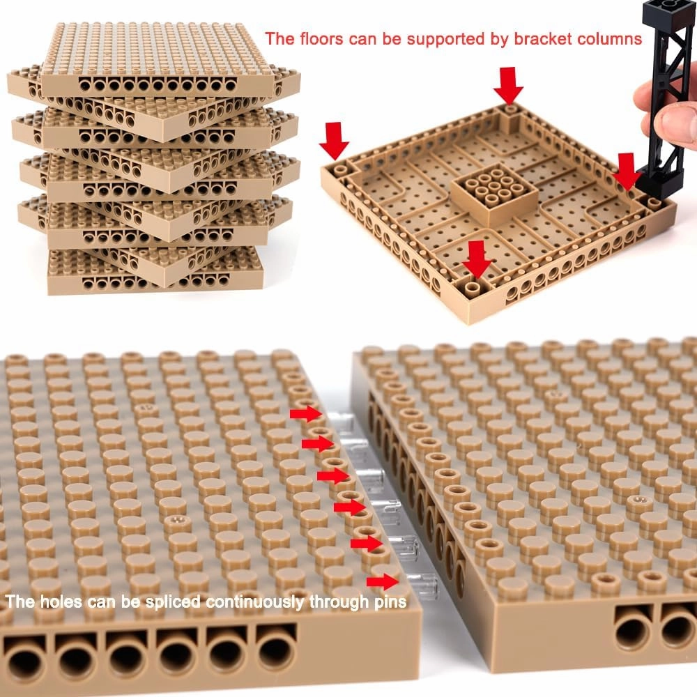 Brick 16x16 Plate 1/3 with Holes,Pixel Art Painting Base Pins Suppor Pillar Accessories Pack, Classic Building Block Bulk Parts and Pieces Sets,Compatible with 65803(Beige)