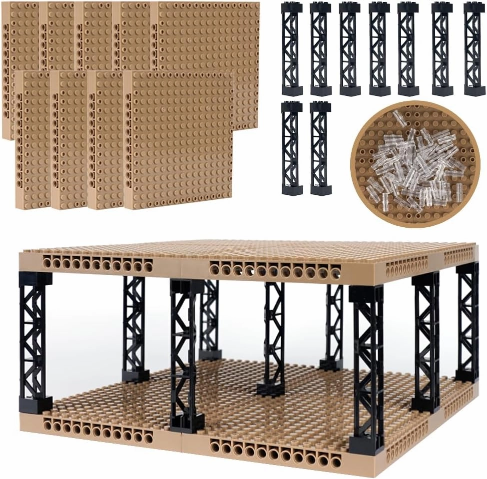 Brick 16x16 Plate 1/3 with Holes,Pixel Art Painting Base Pins Suppor Pillar Accessories Pack, Classic Building Block Bulk Parts and Pieces Sets,Compatible with 65803(Beige)