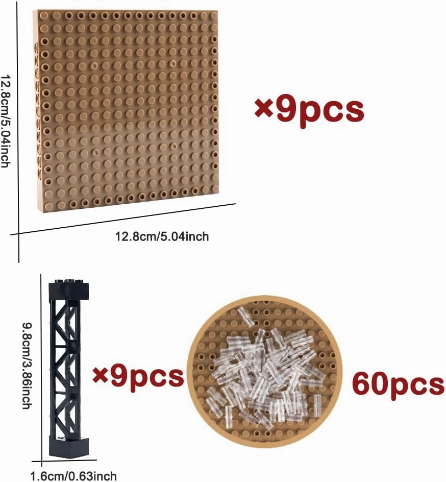Brick 16x16 Plate 1/3 with Holes,Pixel Art Painting Base Pins Suppor Pillar Accessories Pack, Classic Building Block Bulk Parts and Pieces Sets,Compatible with 65803(Beige)
