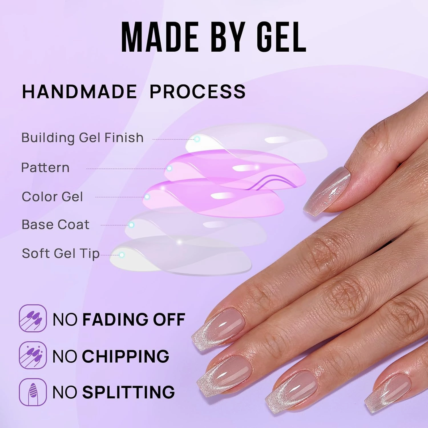 BTArtbox Press On Nails Short - Cat Eye French Tip Press On Nails Coffin, Light Weight & Fit Perfectly Nail Tips, Natural Fake Nail with Glue, Glue On Nails in 16 Sizes - 30 Nail Kit, Milky Way