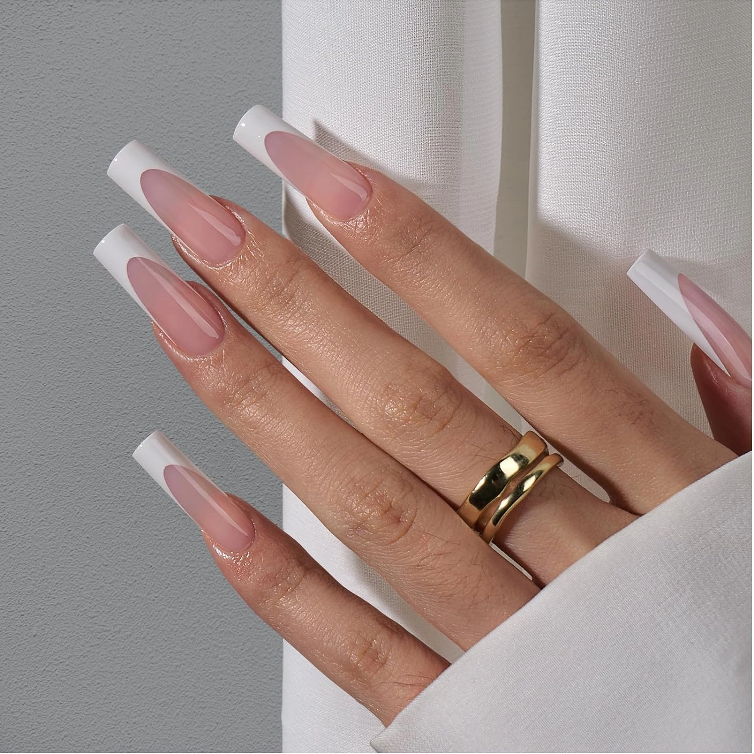BTArtboxnails XCOATTIPS French Tip Nails - Extra Long Press On Nails, 160Pcs Pink Soft Gel Nail Tips Square Pre-applied Tip Primer & Base Coat, No Need File False Nails for Nail Art DIY, 16 Sizes