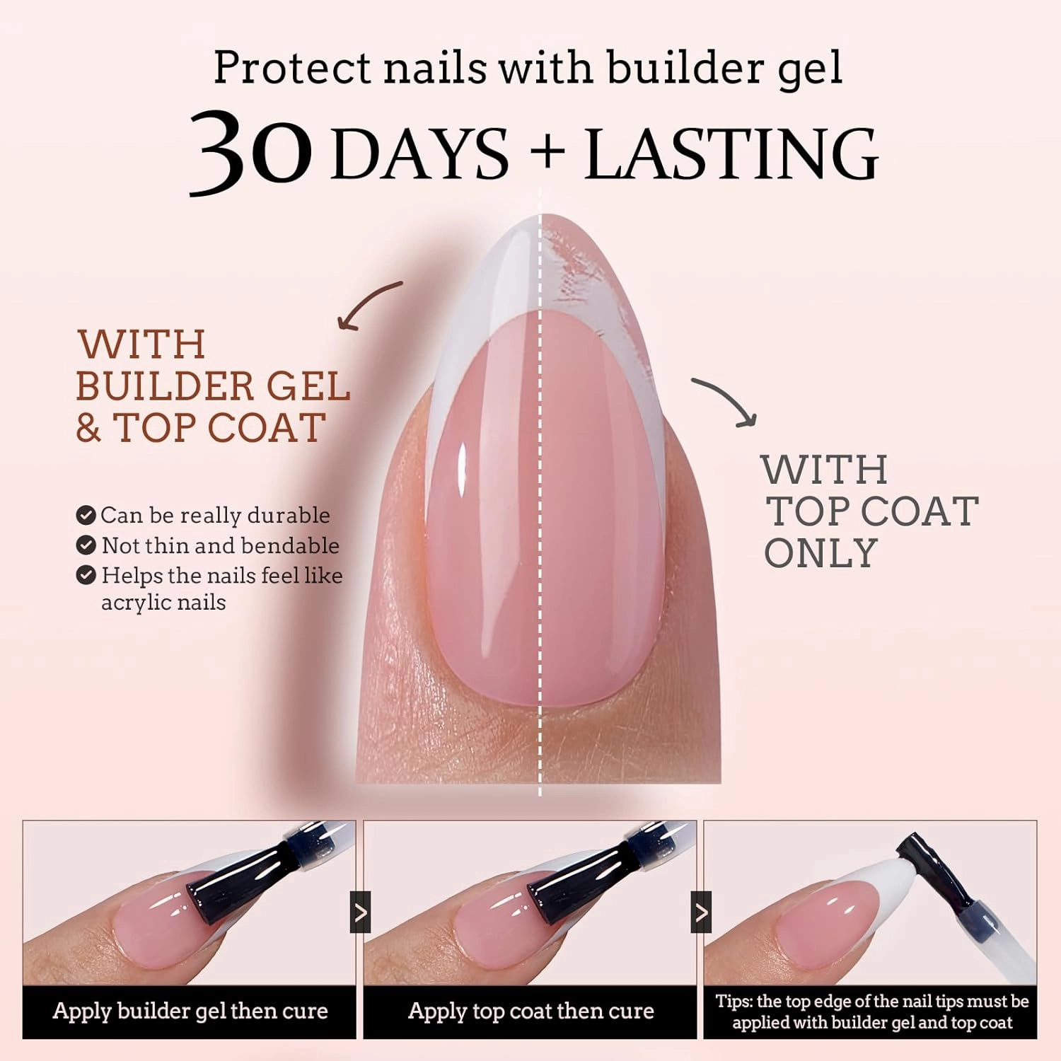 BTArtboxnails XCOATTIPS French Tip Nails - Extra Long Press On Nails, 160Pcs Pink Soft Gel Nail Tips Square Pre-applied Tip Primer & Base Coat, No Need File False Nails for Nail Art DIY, 16 Sizes