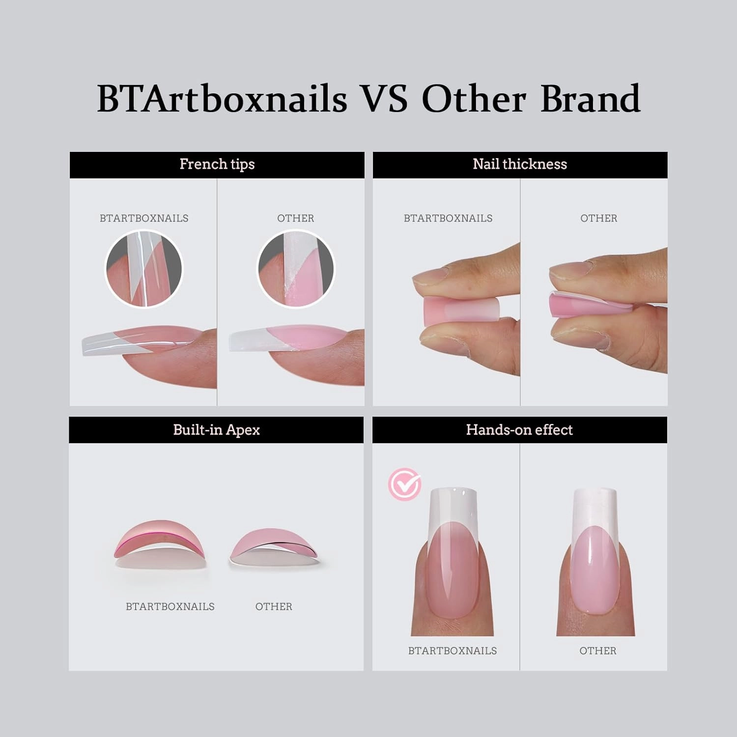 BTArtboxnails XCOATTIPS French Tip Nails - Extra Long Press On Nails, 160Pcs Pink Soft Gel Nail Tips Square Pre-applied Tip Primer & Base Coat, No Need File False Nails for Nail Art DIY, 16 Sizes